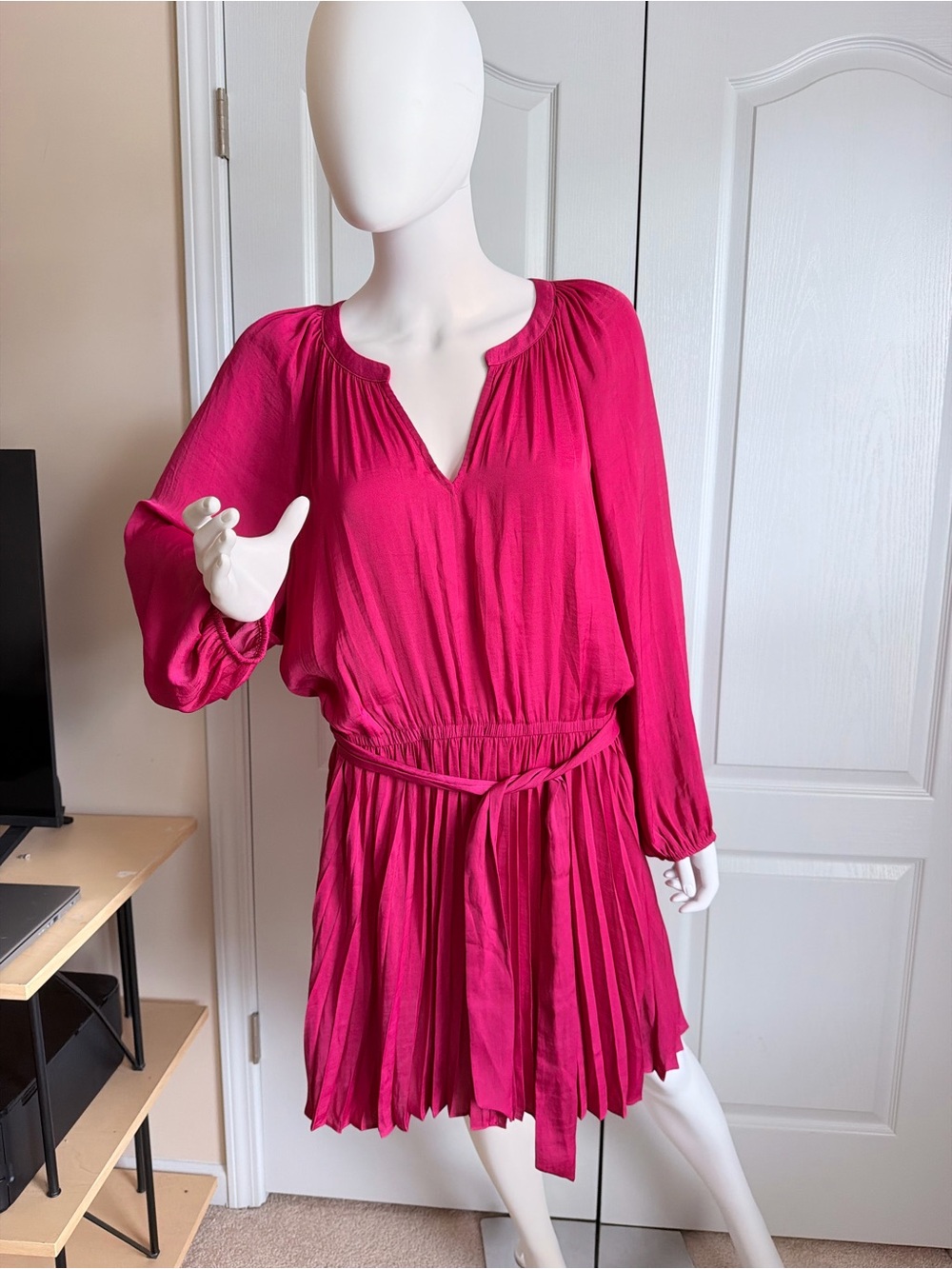 New Simply Vera Vera Wang Fuchsia Long-Sleeve Pleated Waist Dress Size PXL